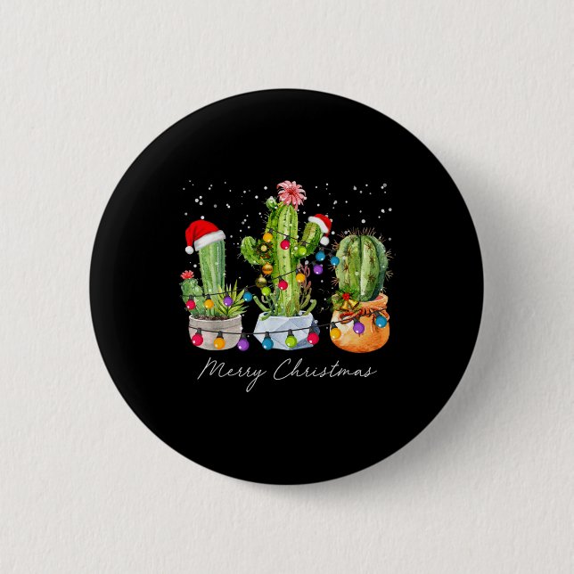 Cactus Christmas Xmas Trees Lights Santa Hat Cactu 6 Cm Round Badge (Front)