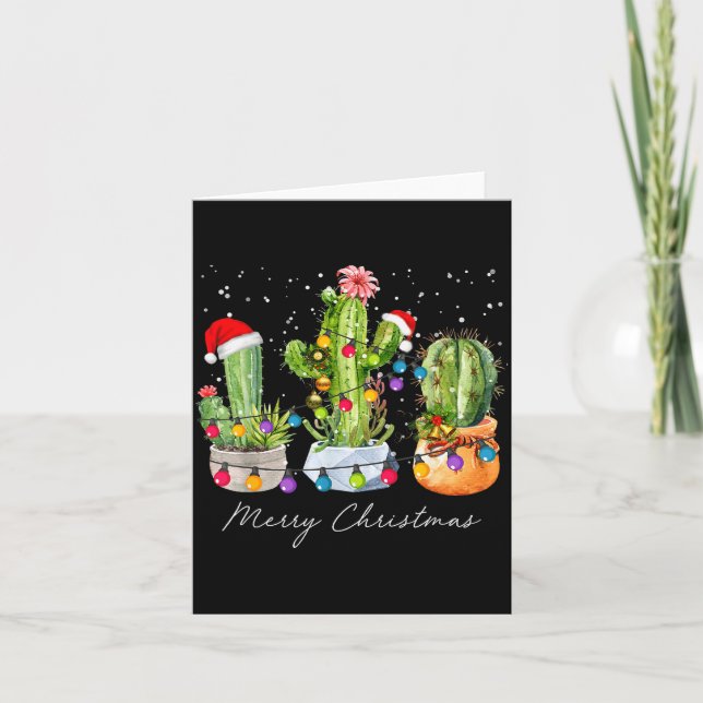 Cactus Christmas Xmas Trees Lights Santa Hat Cactu Card (Front)