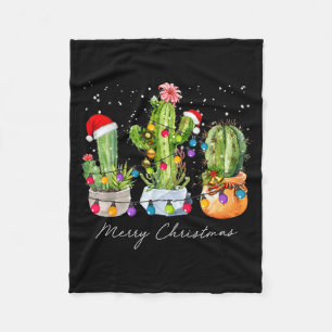 Cactus Christmas Xmas Trees Lights Santa Hat Cactu Fleece Blanket
