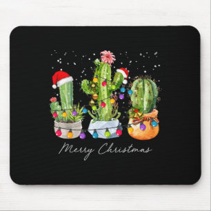 Cactus Christmas Xmas Trees Lights Santa Hat Cactu Mouse Mat