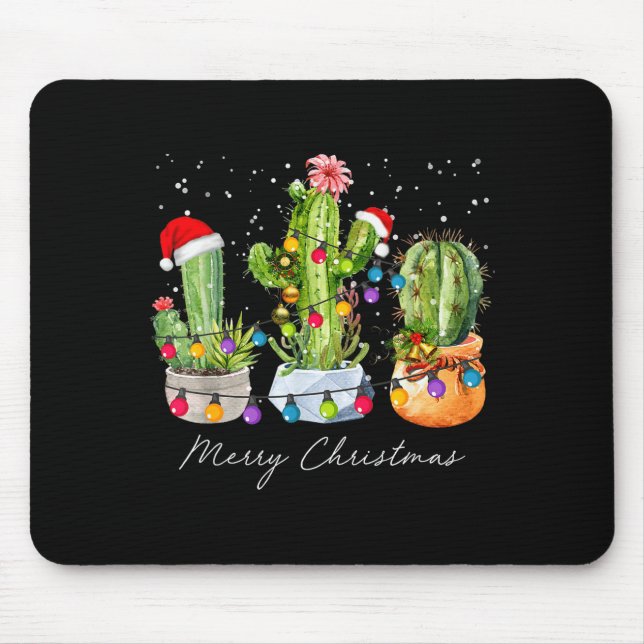 Cactus Christmas Xmas Trees Lights Santa Hat Cactu Mouse Mat (Front)