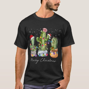 Cactus Christmas Xmas Trees Lights Santa Hat Cactu T-Shirt