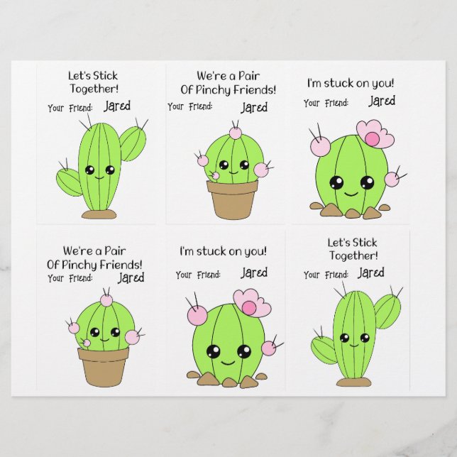 Cactus Class Cards 6 Personalise Name Custom Letterhead (Front)