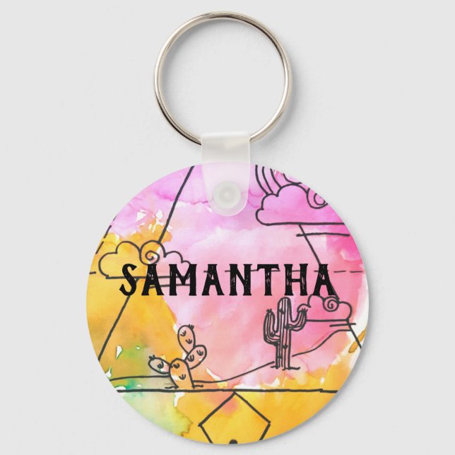 Cactus Clouds Colourful Abstract Pattern Girls Nam Key Ring (Front)
