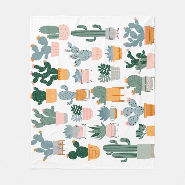 Cactus Collection in Pots Design Fleece Blanket (Front)