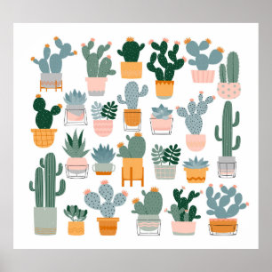 Cactus Collection in Pots Design Poster