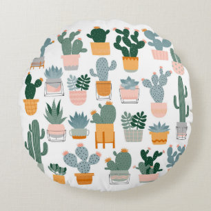 Cactus Collection in Pots Design Round Cushion