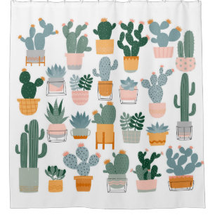 Cactus Collection in Pots Design Shower Curtain