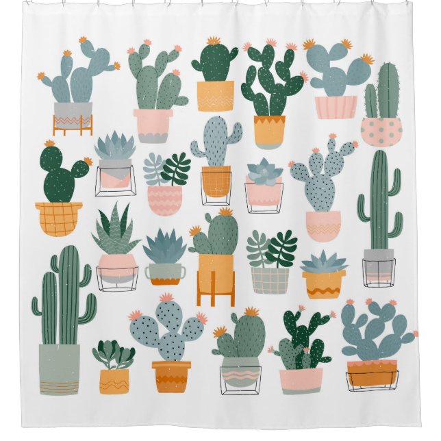 Cactus Collection in Pots Design Shower Curtain (Front)