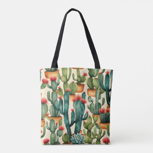 Cactus Colourful Watercolor art  Tote Bag (Back)