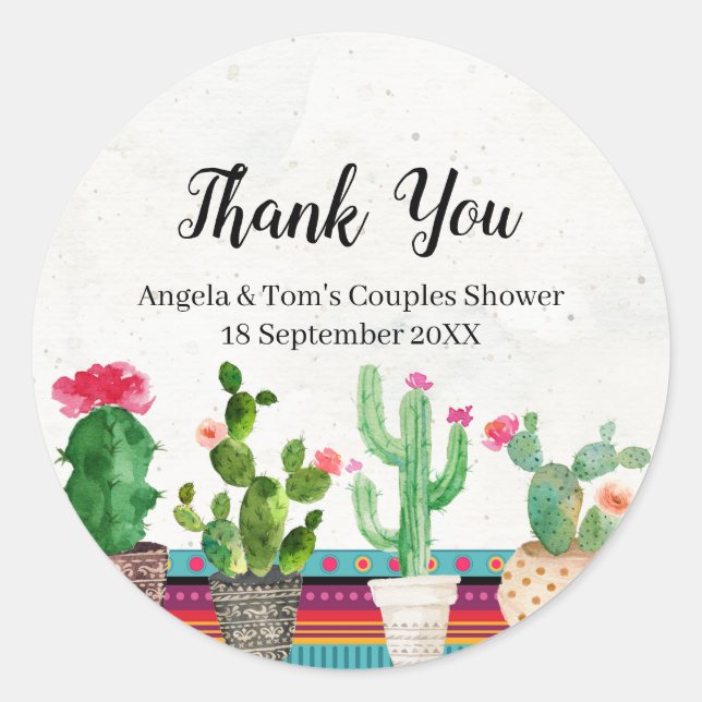 Cactus Couples Shower Thank You Sticker (Front)
