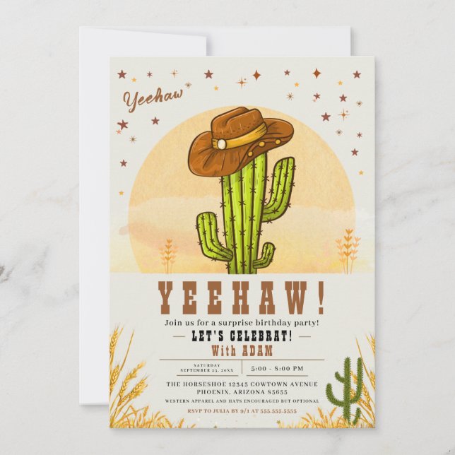 Cactus Cowboy Hats Western Birthday Party Invitation (Front)