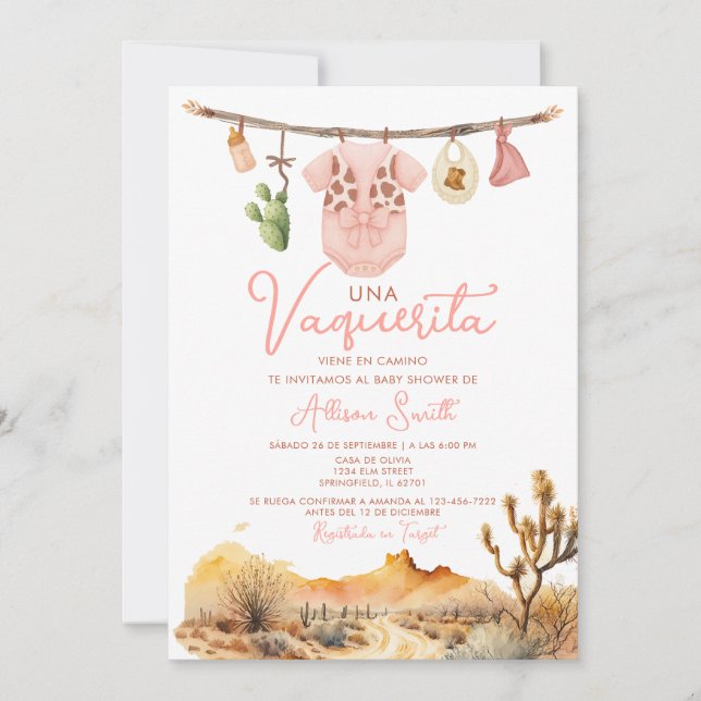 Cactus Cowgirl Es Nina Spanish Baby Shower Invitation (Front)