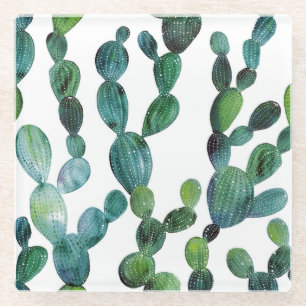 Cactus Craze: Tropical Watercolor Trend Glass Coaster