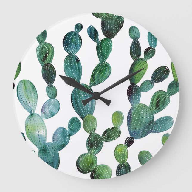 Cactus Craze: Tropical Watercolor Trend Large Clock (Front)