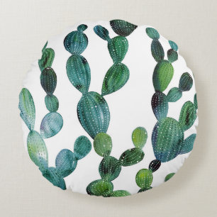 Cactus Craze: Tropical Watercolor Trend Round Cushion