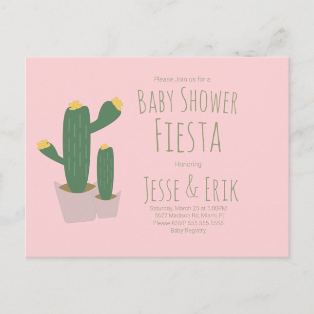 Cactus Cupcakes Pink Baby Shower  Invitation Postcard (Front)