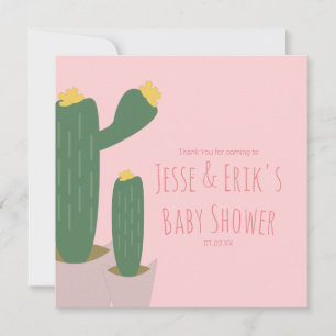 Cactus Cupcakes Pink Baby Shower Thank You Card