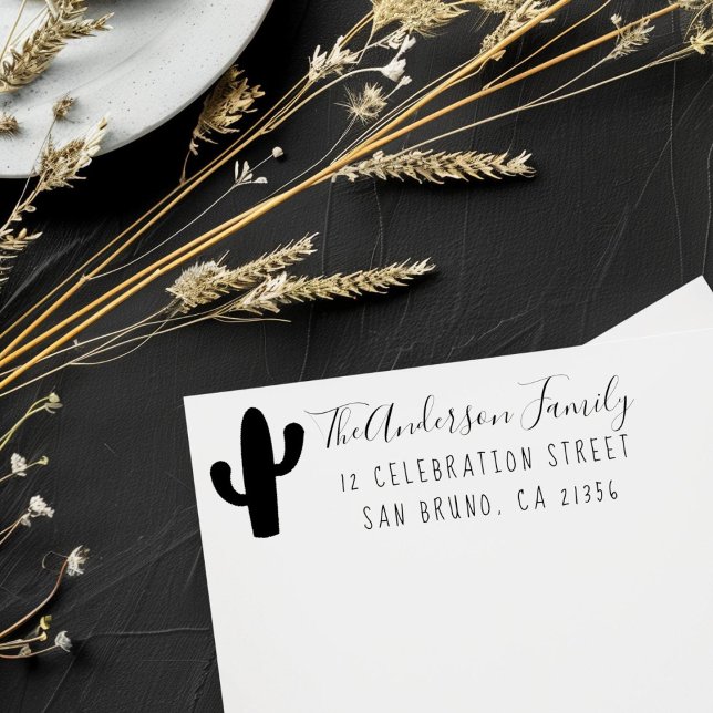 Cactus, Custom Family Name Script & Return Address Rubber Stamp (Creator Uploaded)