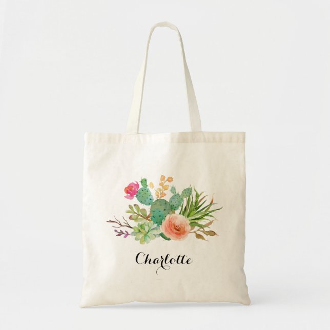 Cactus,Custom Name Wedding|Personalised Braidsmaid Tote Bag (Front)