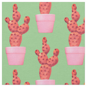 Cactus Cute Modern Green Pink Pop Art Fabric