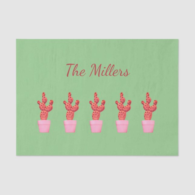 Cactus Cute Modern Green Pink Watercolor Tissue Paper (Front)
