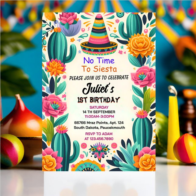 cactus cute uno taco first fiesta 1st Birthday Invitation (Creator Uploaded)