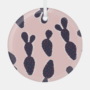 Cactus Cuteness: Sweet Pastel Patterns Glass Tree Decoration