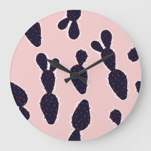 Cactus Cuteness: Sweet Pastel Patterns Large Clock