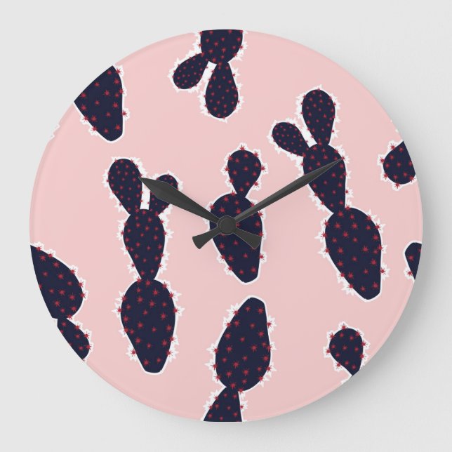 Cactus Cuteness: Sweet Pastel Patterns Large Clock (Front)