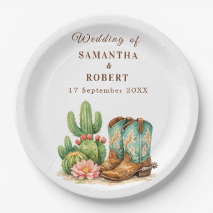 Cactus Desert Arizona Cacti Cowboy Wedding Paper Plate