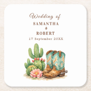 Cactus Desert Arizona Cacti Cowboy Wedding Square Paper Coaster