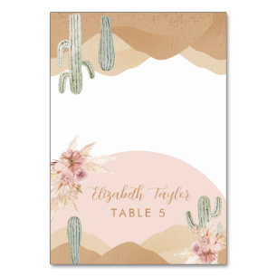 Cactus Desert Folded Place Cards, Arizona Bohemian Table Number