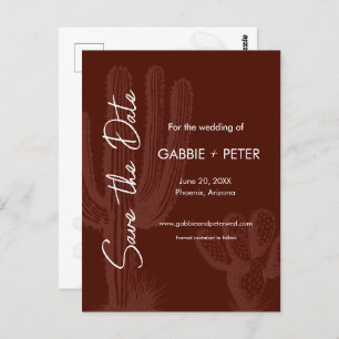 Cactus Desert Maroon Terra Cotta Save the Date Postcard