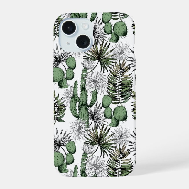 Cactus Desert Pattern iPhone 15 Case (Back)