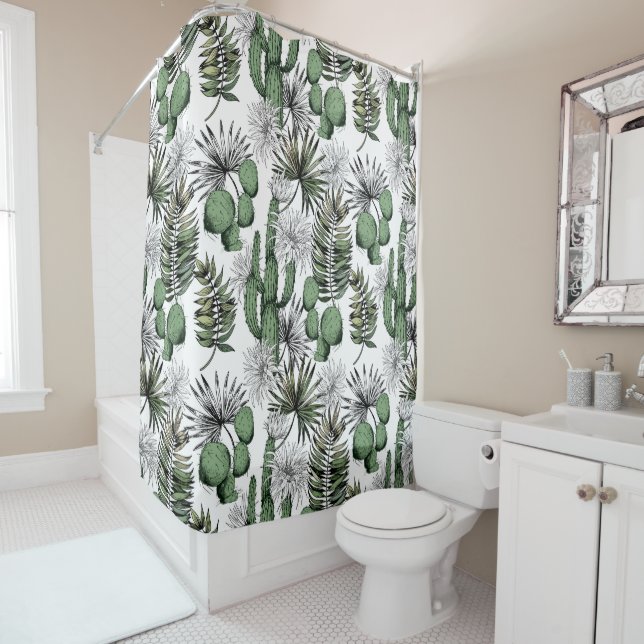 Cactus Desert Pattern Shower Curtain (In Situ)