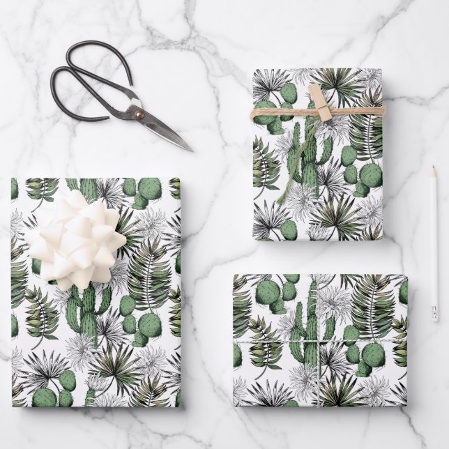 Cactus Desert Pattern Wrapping Paper Sheet (Front)