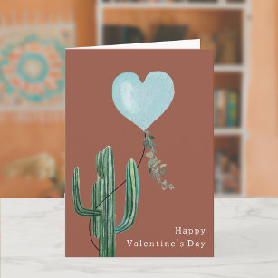 Cactus Desert Pun Terracotta Blue Valentine's Day Card