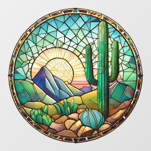 Cactus Desert Sunrise Stained Glass  Window Cling
