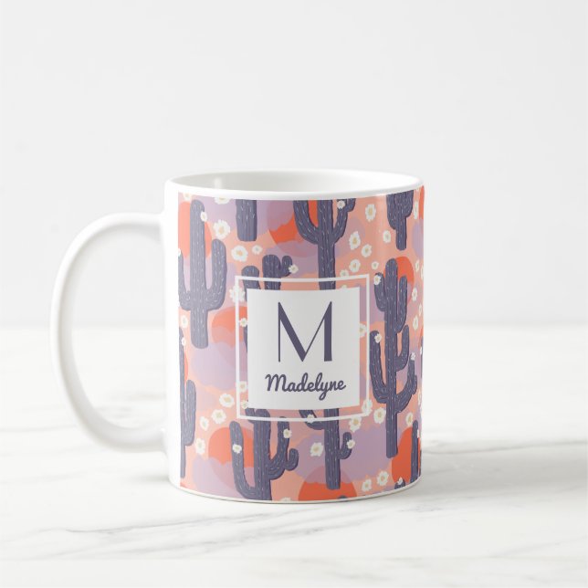 Cactus Desert Sunset Floral Personalised Coffee Mug (Left)