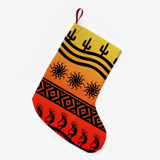 Cactus Desert Sunset Kokopelli Southwest Christmas Small Christmas Stocking (Front (Hanging))