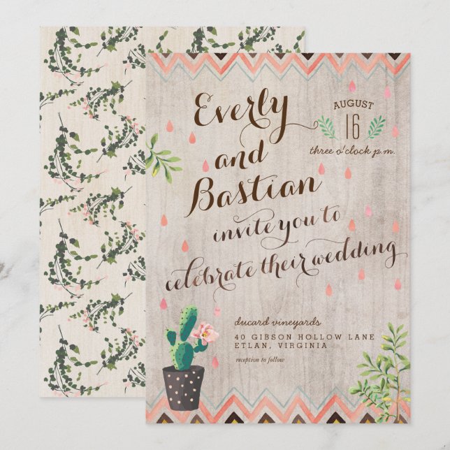 Cactus Desert Wedding Invitations (Front/Back)