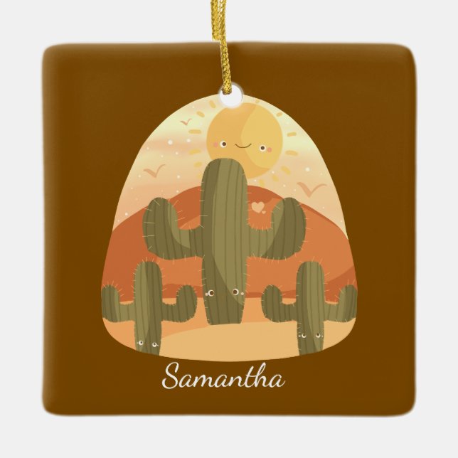 Cactus Desert With Sun Ceramic Ornament (Front)