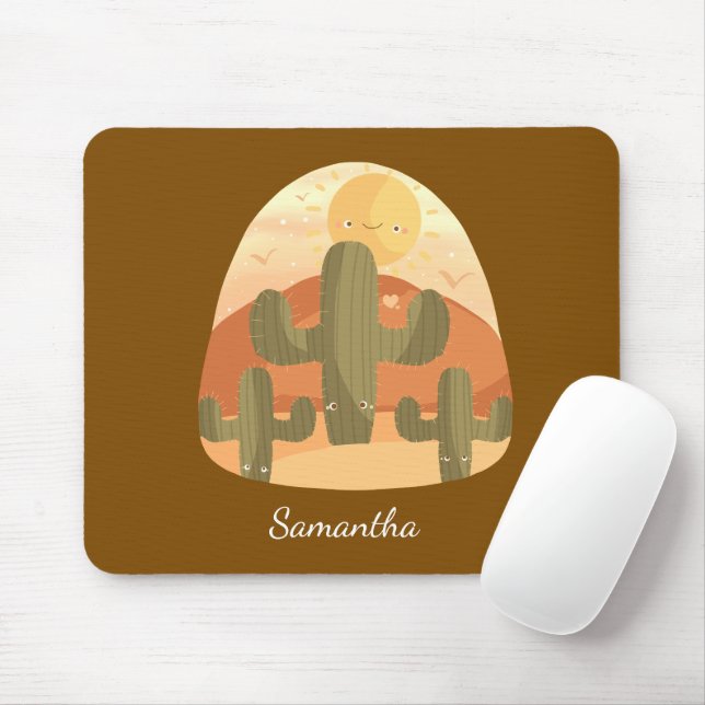 Cactus Desert With Sun Mouse Mat (With Mouse)