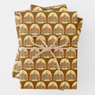 Cactus Desert With Sun Wrapping Paper Sheet