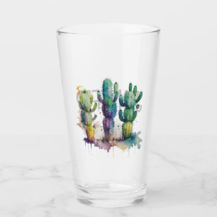 Cactus design with colourful splatters glass
