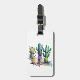 Cactus design with colourful splatters luggage tag