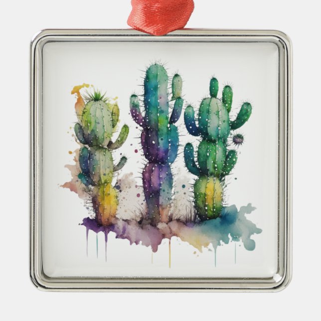 Cactus design with colourful splatters metal tree decoration (Front)