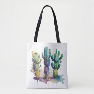 Cactus design with colourful splatters tote bag