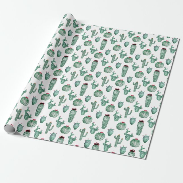 Cactus Design Wrapping Paper, Watercolor Design Wrapping Paper (Unrolled)